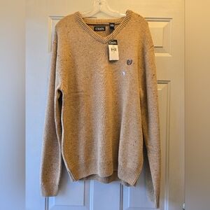 Mens Chaps Kent V-Neck Pull Over Sweater Size L New With Tags Dark Beige